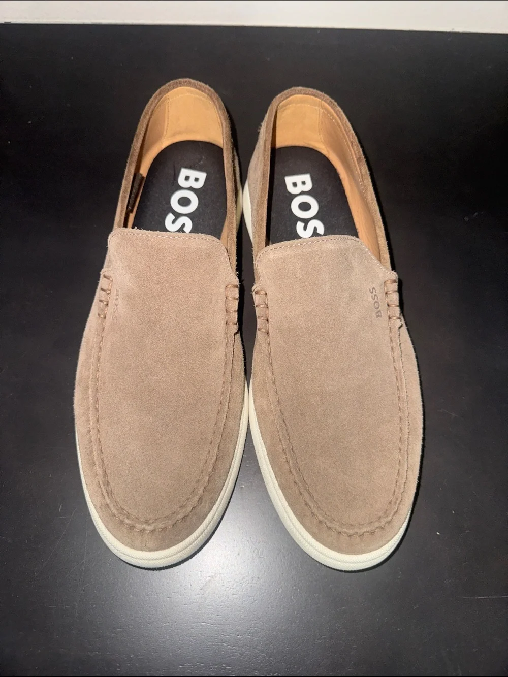 BOSS Men's Suede Slip-On Loafers in Taupe